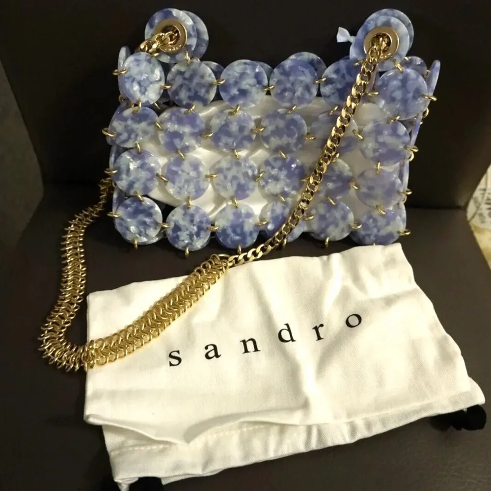 Sandro Pastille Marbled Resin Chainmail Shoulder Bag Gold Lilac Purple NWT